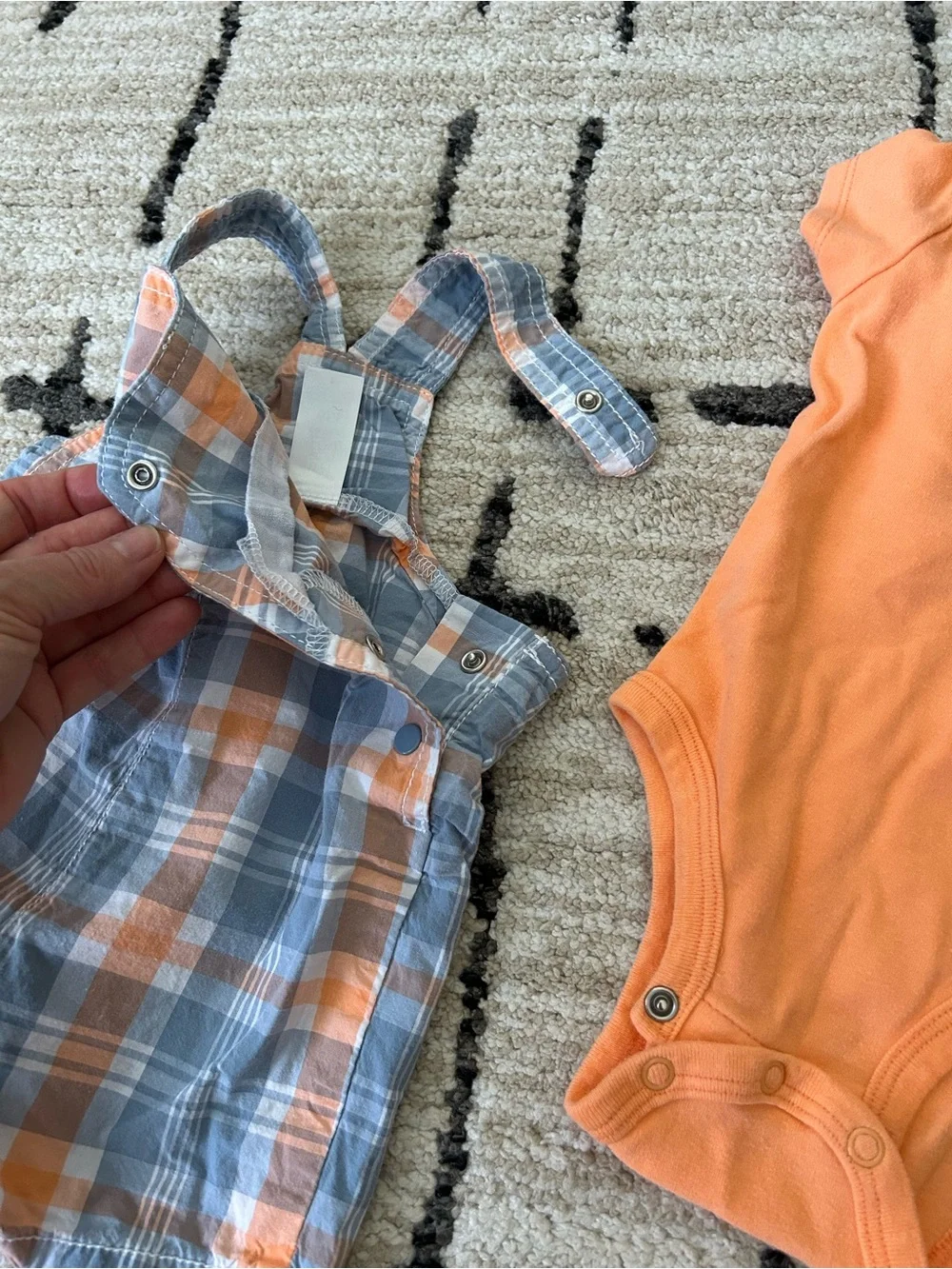 Carter’s Orange & Gray Plaid Shortalls for Baby 6 months - Picture 6 of 12